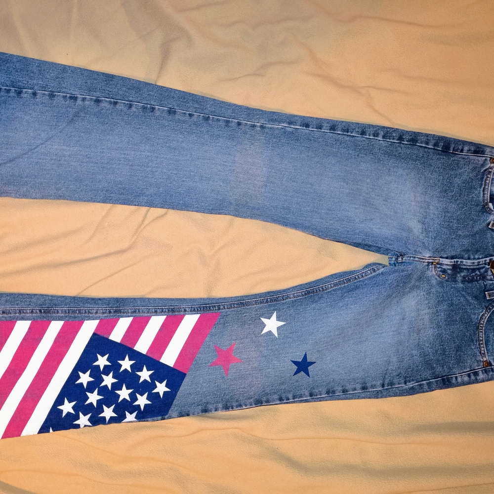 Blue Denim Jeans with American Flag Design